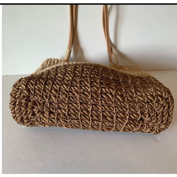 Beach coastal weaved shoulder bag brown and tan - Picture 3 of 7